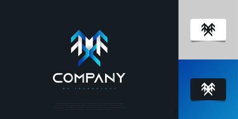 Modern and Abstract Initial Letter M and X Logo in Blue and White. MX Initial Logo Design Template. Graphic Alphabet Symbol for Corporate Business Identity