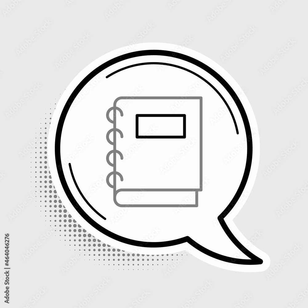 Poster line notebook icon isolated on grey background. spiral notepad icon. school notebook. writing pad. d