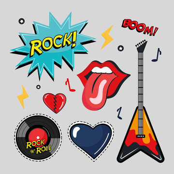 seven rock and roll stickers