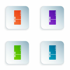 Color Refrigerator icon isolated on white background. Fridge freezer refrigerator. Household tech and appliances. Set colorful icons in square buttons. Vector