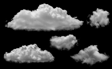 White clouds set isolated on black background