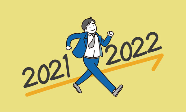 2021年から2022年にむかって歩いて行き、年末年始の仕事を済ませるために頑張る会社員