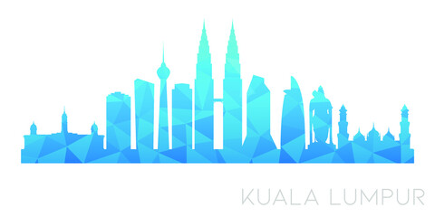 Obraz premium Kuala Lumpur, Federal Territory of Kuala Lumpur, Malaysia Low Poly Skyline Clip Art City Design. Geometric Polygon Graphic Horizon Icon. Vector Illustration Symbol.