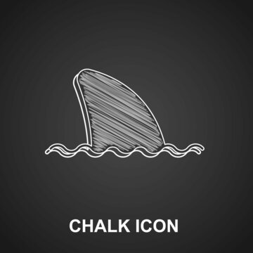 Chalk Shark fin in ocean wave icon isolated on black background. Vector