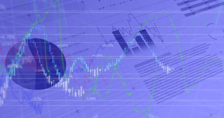 Image of financial data processing over statistics recording in background