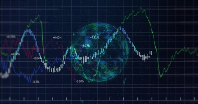 Stock market with digitally generated sphere background.
