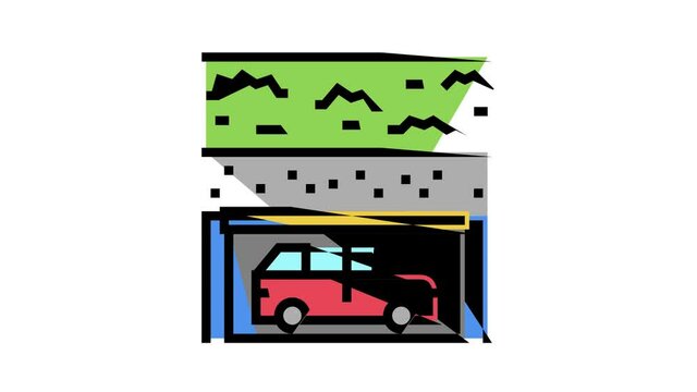underground parking animated color icon. underground parking sign. isolated on white background