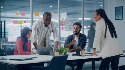 Office Conference Room Meeting: Diverse Team of Young Investors, Workers, Developers work on Creative e-Commerce Digital Startup. Group of Multi-Ethnic Business Professionals work on Product Strategy - Powered by Adobe