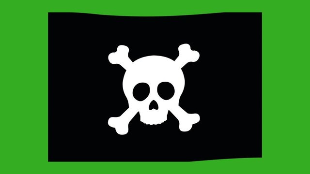 Loop animation of a flag with a waving pirate skull, on a green chroma background