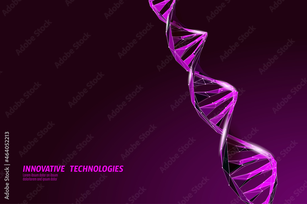 Poster dna 3d chemical molecule structure low poly. polygonal triangle point line healthy cell part. micros