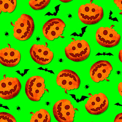 Cute Pumpkins Seamless Halloween Theme Pattern Design Trendy Fashion Colors Isolated Background