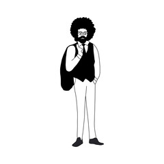 funny cartoon guy with glasses with a jacket thrown over the back