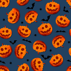 Cute Pumpkins Seamless Halloween Theme Pattern Design Trendy Fashion Colors Isolated Background