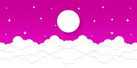 Landscape with snow-filled areas.3d abstract pastel paper cut illustration of winter landscape with cloud,pines and mountains.Happy New Year and Merry Christmas background.Bright moon. moon background