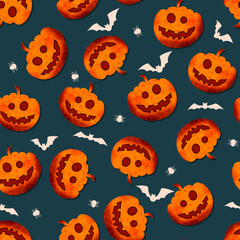 Cute Pumpkins Seamless Halloween Theme Pattern Design Trendy Fashion Colors Isolated Background