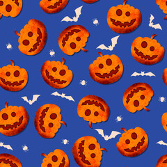 Cute Pumpkins Seamless Halloween Theme Pattern Design Trendy Fashion Colors Isolated Background