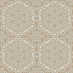 Vector seamless background. Endless colorful texture with doodle elements. Use for wallpaper, textile, book cover, clothes. In beige and gray colors