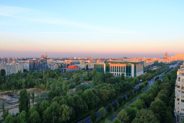Fototapeta na wymiar Bucharest Aerial View in the morning light