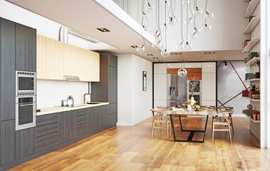 Modern kitchen interior. 3d rendering