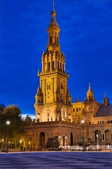 Fototapeta na wymiar plaza spain of seville at night.