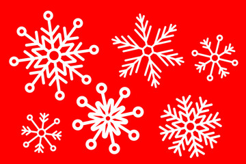 Naklejka na ściany i meble Snowflake set on isolated background. Isolated snowflake collection. Red background. Christmas icon. Vector illustration