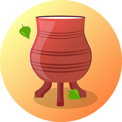 Choroon - sakha traditional bowl made of wood. Yakutian tableware. Vector illustration. Sakha culture. Bowl for kumis. Koumiss. Choron icon. Round icon. Drinking bowl. Middle asian tableware.