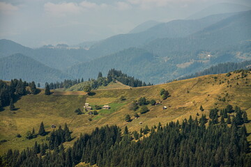 mountain slopes in the Ukrainian Carpathians. mountain tops and forests on a background of blue sky