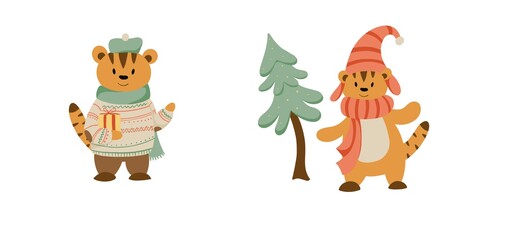 New Year and Christmas illustrations. symbol of christmas and new year. children's cute illustrations for cards, stickers, printing on fabric, paper