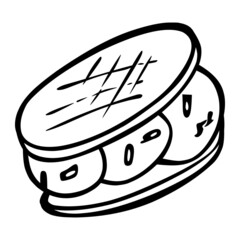 ice cream waffle of dessert hand drawn illustration