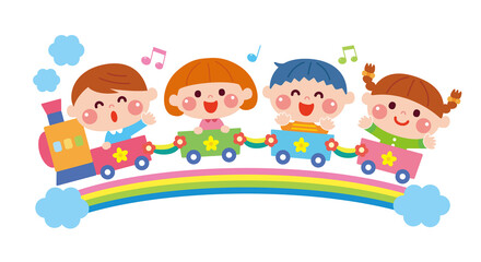列車に乗った子どもたちの可愛いイラストイメージ