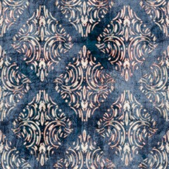 Seamless damask flourish motif Victorian-style surface pattern design for print. High-quality illustration. Luxurious fancy tapestry rug design for interior, wallpaper, or fabric. Navy blue and cream.