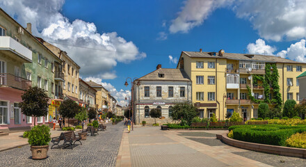 Fototapeta na wymiar Pedestrian street in Zolochiv, Ukraine