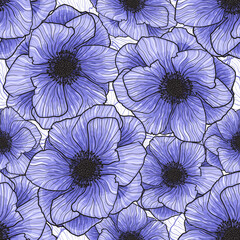 Pattern Vector Anemones Wildflower Graphic Flowers. Anemone floral botanical flowers. Wild spring leaf wildflower.