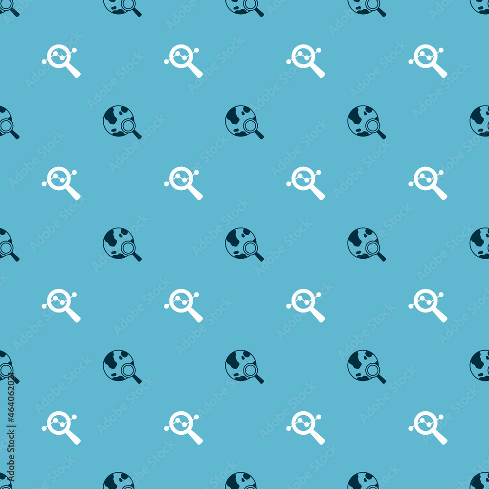 Poster set search globe and data analysis on seamless pattern. vector