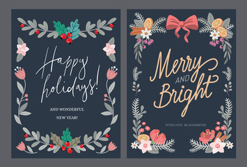 Vector Christmas frame with flower fir branches and place for text.