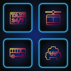 Set line Taxi car, Bus, Location with taxi and Cable. Gradient color icons. Vector
