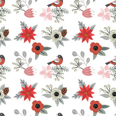 Christmas flowers bouquets seamless pattern