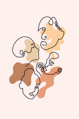 one line design, print with a face, face silhouette, one line silhouette, minimalist postcard, minimalist poster.