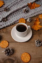 food, coffee and cookies, autumn and leaves