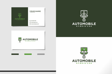 Automobile hybrid car technology logo design simple minimalist icon future engine car with business card set design.