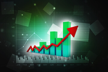 3d rendering business graph and documents. Stock market chart. Business graph background, Financial Background	