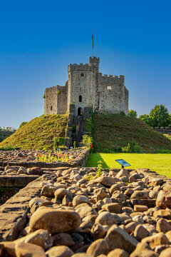 Selected Focus Cardiff Castle Norman Keep, Portrait View  Cardiff, Wales, UK