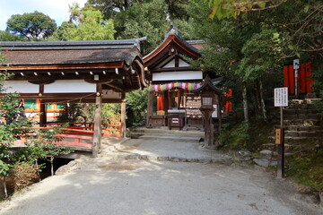 Temples and shrines in Kyoto in Japan 日本の京都の神社仏閣 : Katayamamiko-jinja Subordinate Shrine and Kataoka-bashi Bridge in the precincts of Kamigamo-jinja Shrine 上賀茂神社の境内にある摂社の片山御子神社と片岡橋