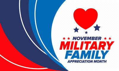 National Military Family Month in United States. Celebrate annual in November. Thank you for military family. Patriotic american elements. Poster, card, banner, background. Vector illustration