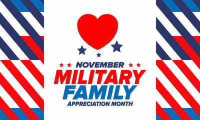 Fototapeta na wymiar National Military Family Month in United States. Celebrate annual in November. Thank you for military family. Patriotic american elements. Poster, card, banner, background. Vector illustration