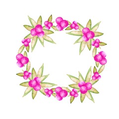 Watercolor Christmas wreath of holly berry