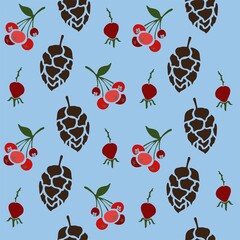 Pine cones and berries seamless pattern