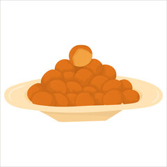 Cartoon illustration with vegetarian falafel from chickpea. Vector hand drawn graphic. Single food isolated art.
