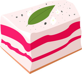 Lard, salo piece with pepper, bay leaf, garlic. Vector cartoon illustration. Pork, pig fillet, ham, gammon, silverside, bacon. Ukrainian traditional food isolated on white background.