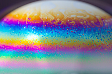 soap bubble. Close-up. Black background. Bright colors. Side view. A high resolution. Imitation of an unknown planet. Children's entertainment. Science fiction.